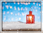 Bokeh, Czerwony, Świąteczny, Lampion, Śnieg