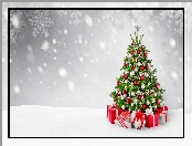 Boże Narodzenie, Śnieg, Choinka, Prezenty