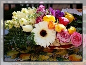 Bukiet, Kwiatów, Kolorowych, Różnorodnych