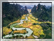 Kręta, Prowincja Cao Bang, Wietnam, Rzeka, Pola, Góry, Geopark Cao Bang
