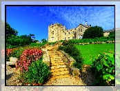 Zamek Sizergh, Schody, Ogród, Sizergh Castle and Garden, South Lakeland, Kumbria, Anglia