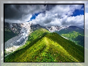 Chkhutnieri Pass, Upper Svaneti, Góry, Gruzja, Niebo, Chmury, Śnieg