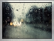 Deszcz, Ulica, Światła, Za, Szybą