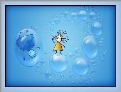 Niebieskie Tło, Dla Dzieci, Grafika 2D, Postacie, Krople Wody, Bańki, Rysunek