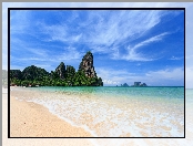 Morze Andamaskie, Drzewa, Chmury, Plaa Railay Beach, Skay, Prowincja Krabi, Tajlandia