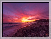 El Capitan State Beach, Morze, Zachód słońca, Kamienie, Stany Zjednoczone, Plaża, Stan Kalifornia, Molo, Santa Barbara