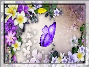 Grafika, Motyl, 2D, Kwiaty