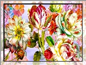 Grafika, Kwiaty, Kolorowe, Róże, Tulipan