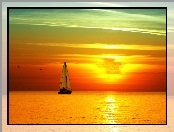 Jacht, Morze, Zachód Słońca