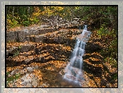 Jesień, Liście, Wodospad, Kamienie