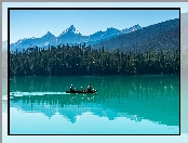 Jezioro, Kanada, Kajak, Emerald Lake, Góry, Kolumbia Brytyjska, Drzewa, Park Narodowy Yoho, Las