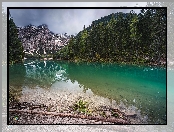 Jezioro Pragser Wildsee, Drzewa, Park przyrody, Włochy, Lago di Braies, Fanes Sennes Prags, Góry, Dolomity