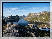 Kamienie, Norwegia, Lofoty, Jezioro, Góry, Wyspa Senja