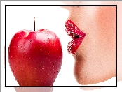 Kobieta, Jabłko, Czerwone, Usta