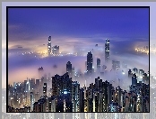 Hong Kong, Drapacze chmur, Z lotu ptaka, Mgła