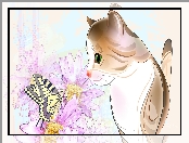 Kot, 2D, Motyl, Kwiaty