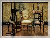 Krzesła, Wnętrze, Odrapane, Ściany, Stare
