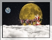 Księżyc, Święta, Mikołaj, Renifery, Prezenty