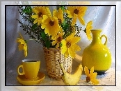 Kwiaty, Żółta, Porcelana, Koszyk, Żółte