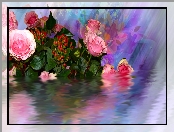 Kwiaty, Grafika, Róże, Woda