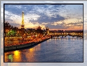 Paryż, Lampy, Oświetlenie, Wieża Eiffla, Most, Rzeka, Ulice