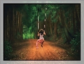 Las, Dziewczynka, Ścieżka, Huśtawka
