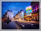 Ulica, Londyn, Anglia, Domy, Plac Piccadilly Circus, Światła