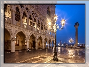 Piazzetta San Marco, Wenecja, Włochy, Latarnie, Kolumna św Marka, Pałac Dożów
