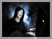 Światło, Mężczyzna, Anonymous, Maska, Laptop
