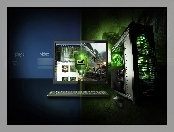 Niebiesko, Komputer, Monitor, Tło, Klawiatura, Zielone