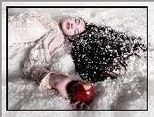 Kobieta, Śnieg, Jabłko