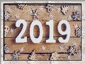 Śnieżynki, 2019, Nowy Rok, Deski, Ozdoby, Choinki
