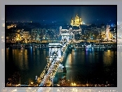 Rzeka, Dunaj, Panorama, Węgry, Most, Miasta, Noc, Budapeszt