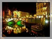 Miasto Nocą, Most, Budynki, Słowenia, Rzeka, Lublana