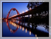 Nocą, Rzeka, Oświetlony, Most, Moskwa