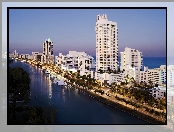 Miasto, Ocean, USA, Miami, Panorama, Palmy, Jachty