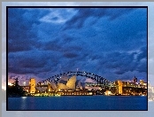 Sydney Opera House, Sydney, Australia, Miasto nocą, Zatoka Port Jackson, Most Sydney Harbour Bridge