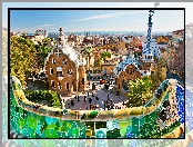 Barcelona, Panorama, Miasta, Modernistyczne, Budynki, Projektu, Gaudiego