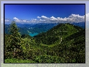 Panorama, Alpy Bawarskie, Niemcy, Jezioro, Las