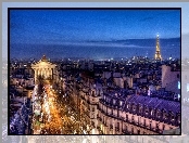 Panorama, Paryż, Nocą, Wieża, Eiffla