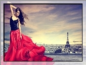 Paryż, Wieża, Kobieta, Miasta, Eiffla, Panorama