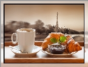 Paryż, Rogalik, Śniadanie, Eiffla, Kawa, Wieża