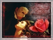 Emmy Rossum, Phantom Of The Opera, róża, napis, Gerard Butler, maska