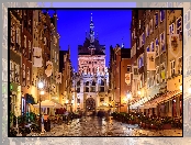 Polska, Miasto nocą, Gdańsk, Ulica