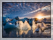 Islandia, Promienie Słońca, Jezioro Jökulsárlón, Lód