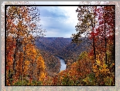 Wąwóz, Drzewa, New River Gorge Bridge, Stany Zjednoczone, Jesień, Lasy, Rzeka, Wirginia Zachodnia