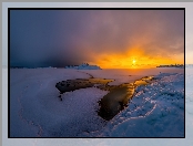 Zachód słońca, Jezioro Ładoga, Rosja, Śnieg, Lód, Zima