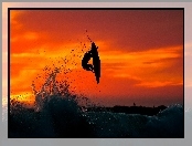 Surfing, Zachód, Słońca, Morze, Mężczyzna