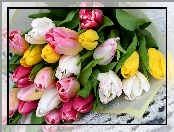 Bukiet, Kwiaty, Kolorowe, Tulipany