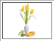 Żółte, Wazonik, Tulipany, Biały